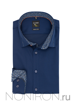 Рубашки Olymp №6 тёмно-синего цвета с дизайнерским воротничком. Рукав 64 см. Super slim.
