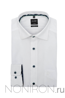 Рубашка Olymp Luxor белая с выделкой и контрастными воротничком и манжетами (2). Рукав 64 см. Modern Fit.