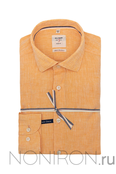 Рубашка Olymp Level Five цвета orange меланж. Чистый лен. Рукав 64 см. Body Fit.