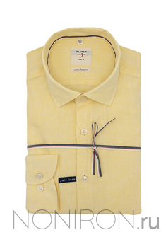 Рубашка Olymp Level Five цвета lemon меланж. Чистый лен. Рукав 64 см. Body Fit.