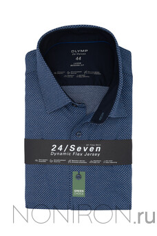 Рубашка Olymp Luxor 24/Seven темно-синего цвета с серебристым принтом (Jersey). Рукав 64 см. Modern Fit.