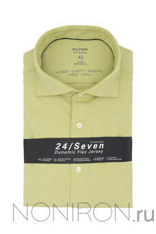 Рубашка Olymp Luxor 24/Seven мягкого лаймового цвета (Jersey). Рукав 64 см. Modern Fit.