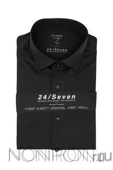 Рубашка Olymp Luxor 24/Seven черного цвета (Jersey). Рукав 64 см. Modern Fit.