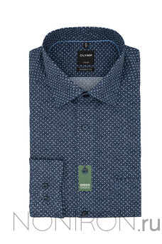 Рубашка Olymp Luxor темно-синего цвета c дизайнерским точечным принтом. Рукав 69 см. Modern Fit.