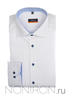 Рубашка Eterna белая с контрастными воротничком и манжетами. Рукав 72 см. Slim Fit.