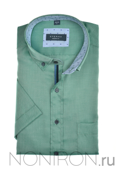 Рубашка Eterna зеленого цвета с контрастным воротничком. Рукав короткий. Slim Fit.