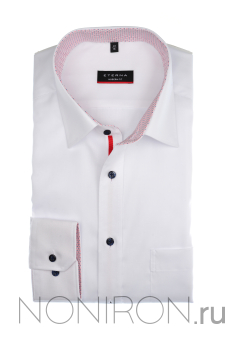 Рубашка Eterna белая с контрастным воротничком и манжетами. Рукав 68 см. Modern Fit.