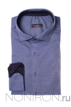 Рубашка Eterna темно-синего цвета (Jersey/утепленная). Рукав 65 см. Modern Fit.