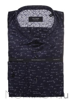 Рубашка Olymp Signature Premium темно-синяя. Рукав 64 см. Tailored.