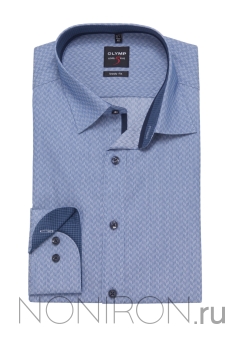 Рубашка Olymp Level Five темно-голубая с контрастными воротничком и манжетами. Рукав 64 см. Body Fit.