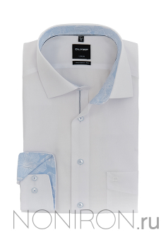 Рубашка Olymp Luxor белого цвета с контрастными воротничком и манжетом. Рукав 64 см. Modern Fit.