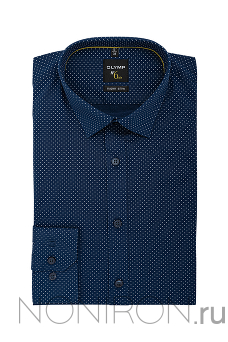 Рубашка Olymp №6 тёмно-синяя с микродизайном. Рукав 64 см. Super slim.