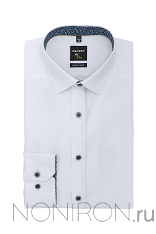 Рубашка Olymp №6 белая с контрастным воротничком и манжетами. Рукав 64 см. Super slim.