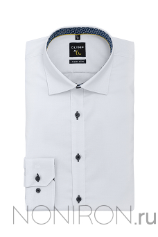 Рубашка Olymp №6 белая с контрастным воротничком, пуговицами и манжетами. Рукав 64 см. Super slim.