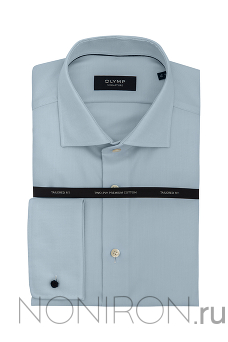 Рубашка Olymp Signature Premium нежно-голубого цвета с шелковистой выделкой. Под запонку. Рукав 65 см. Tailored Fit.