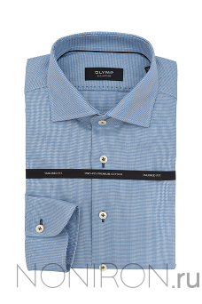 Рубашка Olymp Signature Premium голубого цвета с выделкой и контрастными горчичными петельками. Рукав 64 см. Tailored.