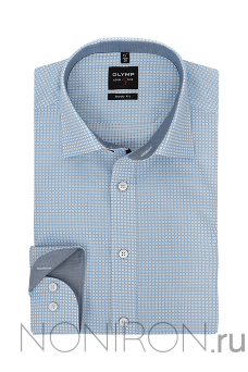 Рубашка Olymp Level Five с голубым геометрическим принтом и контрастной отделкой. Рукав 64 см. Body Fit.
