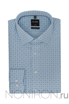 Рубашка Olymp Luxor нежно-голубого оттенка с крупным геометрическим дизайном. Рукав 64 см. Modern Fit.