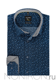 Рубашка Olymp №6 тёмно-синих тонов с цветочным узором. Рукав 64 см. Super Slim.