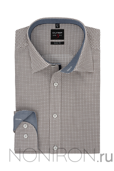 Рубашка Olymp Level Five с кофейным геометрическим принтом и контрастной отделкой. Рукав 64 см. Body Fit.