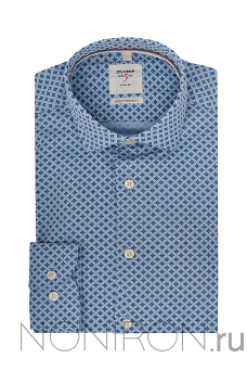 Рубашка Olymp Level Five Smart Business голубая с симметричным орнаментом. Рукав 64 см. Body Fit.