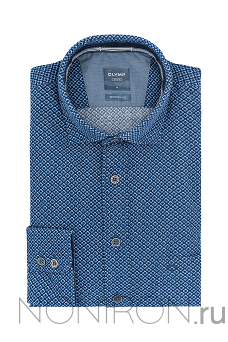 Рубашка Olymp Casual синих оттенков с дизайнерским принтом. Рукав 64 см. Modern Fit.