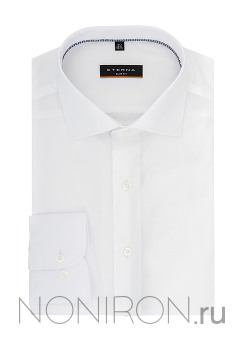 Рубашка Eterna белого цвета с контрастным кантом. Рукав 67 см. Slim Fit.
