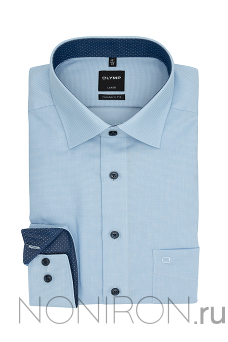 Рубашка Olymp Luxor голубая с микро-выделкой и контрастными воротничком и манжетами. Рукав 69 см. Modern Fit.
