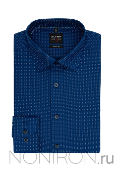 Рубашка Olymp Level Five насыщенного синего цвета с выделкой и мелким дизайном. Рукав 64 см. Body Fit.