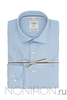 Рубашка Olymp Level Five Smart Business голубого цвета в вертикальную дизайнерскую полоску. Рукав 64 см. Body Fit.