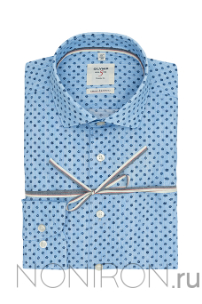 Рубашка Olymp Level Five Smart Business насыщенный голубой меланж с мелким принтом. Рукав 64 см. Body Fit.