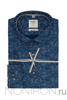 Рубашка Olymp Level Five Smart Business тёмно-синего цвета с коллекционным дизайном. Рукав 64 см. Body Fit.