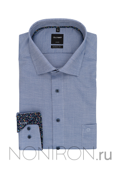 Рубашка Olymp Luxor серо-синего оттенка с контрастными манжетами. Рукав 64 см. Modern Fit.