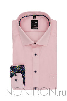 Рубашка Olymp Luxor в розовых тонах с контрастными манжетами. Рукав 64 см. Modern Fit.