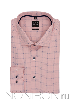 Рубашка Olymp Level Five розовая в дизайнерскую клетку. Рукав 64 см. Body Fit.