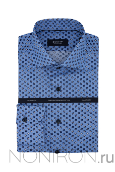 Рубашка Olymp Signature голубого цвета с мелким дизайнерским принтом. Рукав 64 см. Tailored Fit.