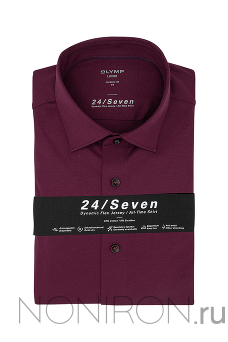 Рубашка Olymp Luxor 24/Seven насыщенного цвета красного вина (Jersey). Рукав 64 см. Modern Fit.