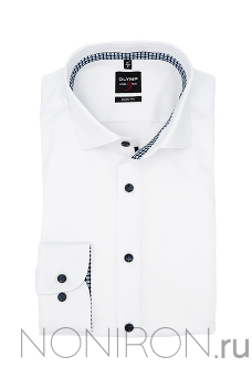 Рубашка Olymp Level Five белая с кантом на воротничке и контрастными манжетами. Рукав 64 см. Body Fit.
