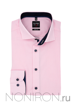 Рубашка Olymp Level Five в розовых тонах с выделкой и контрастными воротничком и манжетами. Рукав 64 см. Body Fit.