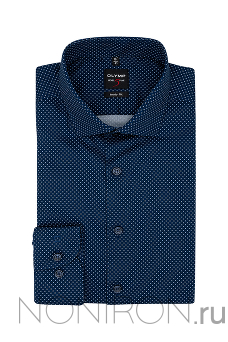Рубашка Olymp Level Five тёмно-синяя с микродизайном. Рукав 64 см. Body Fit.