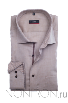Рубашка Eterna цвета кофе с молоком с контрастными воротничком и манжетами. Рукав 65 см. Modern Fit.