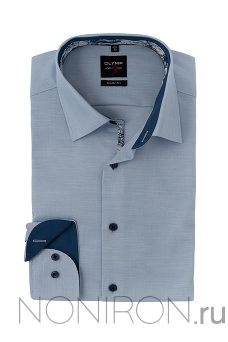 Рубашка Olymp Level Five голубого цвета меланж с контрастными воротничком и манжетом. Рукав 64 см. Body Fit.