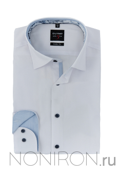 Рубашка Olymp Level Five белого цвета c контрастными воротничком и манжетом. Рукав 64 см. Body Fit.