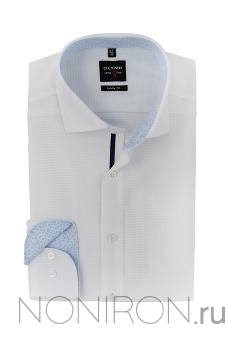 Рубашка Olymp Level Five белого цвета c выделкой с контрастными воротничком и манжетом. Рукав 64 см. Body Fit.