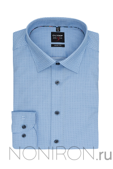 Рубашка Olymp Level Five насыщенного голубого цвета с выделкой и мелким дизайном. Рукав 64 см. Body Fit.