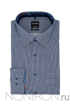 Рубашка Olymp Luxor насыщенного синего цвета с выделкой и контрастными воротничком и манжетами. Рукав 69 см. Modern Fit.